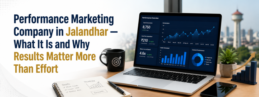 Performance marketing company Jalandhar showing measurable results, conversions, ROI, and digital marketing analytics.